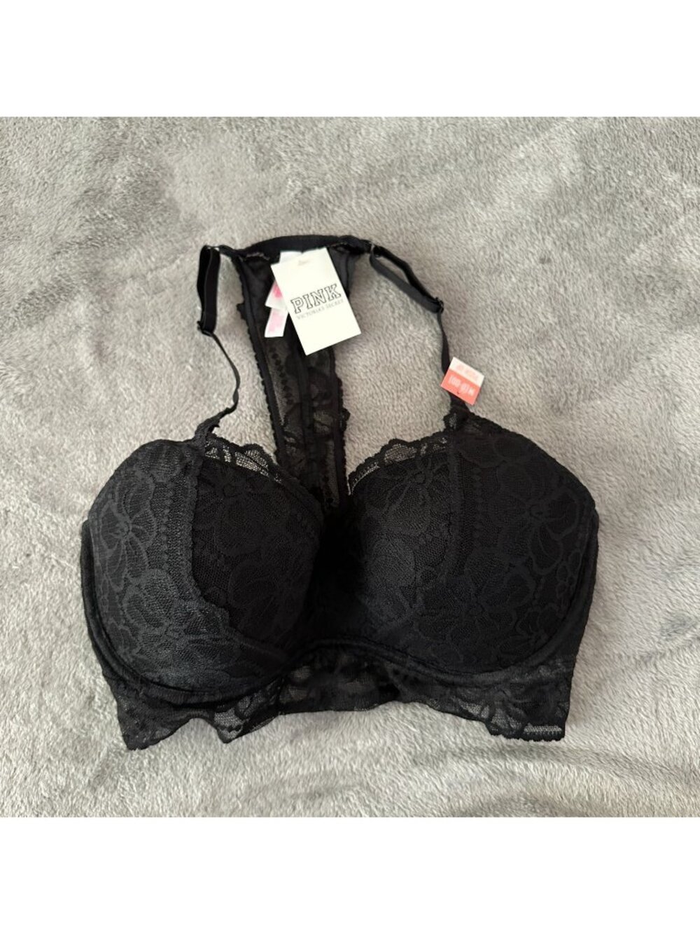 NWT Pink By Victoria's Secret Padded Lace Black Bra Women's MEDIUM D DD Cup